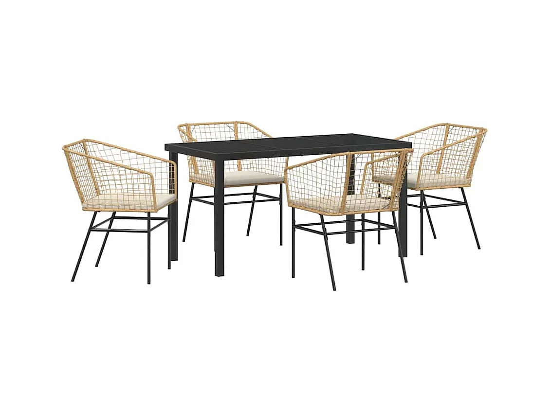 Set da pranzo da giardino 5 pezzi con cuscini in polyrattan marrone