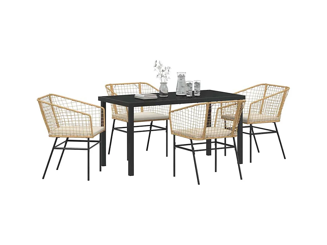 Set da pranzo da giardino 5 pezzi con cuscini in polyrattan marrone