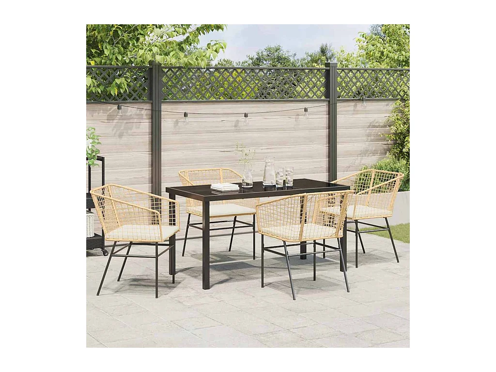 Set da pranzo da giardino 5 pezzi con cuscini in polyrattan marrone