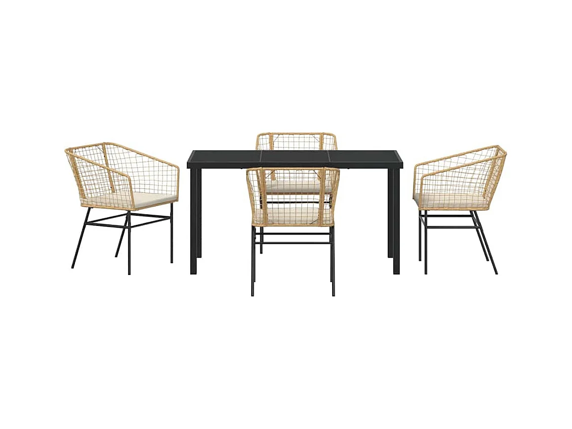 Set da pranzo da giardino 5 pezzi con cuscini in polyrattan marrone