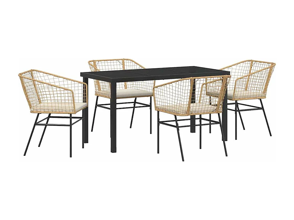 Ensemble de salle à manger de jardin de 5 pièces avec coussins marron en rattan poly