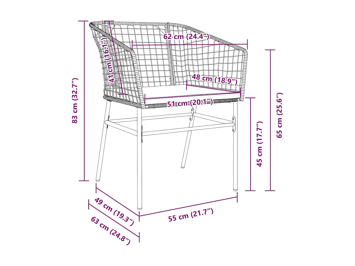Ensemble de salle à manger de jardin de 5 pièces avec coussins marron en rattan poly