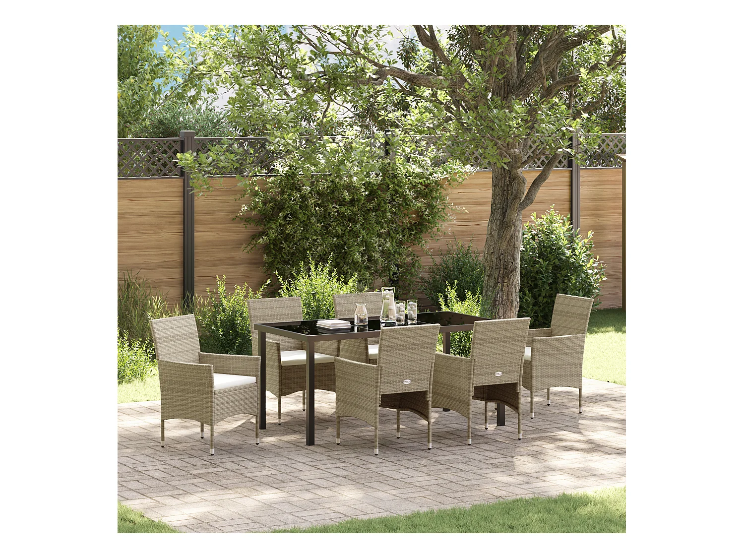 Ensemble de Salle à Manger de Jardin 7 Pièces Beige Rotin Synthétique