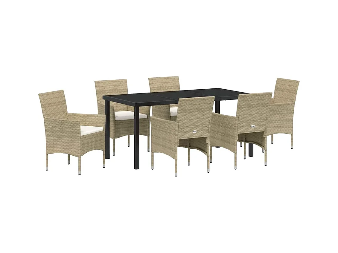 Ensemble de Salle à Manger de Jardin 7 Pièces Beige Rotin Synthétique