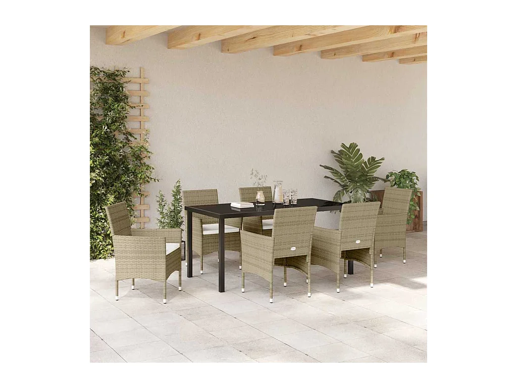 Ensemble de Salle à Manger de Jardin 7 Pièces Beige Rotin Synthétique