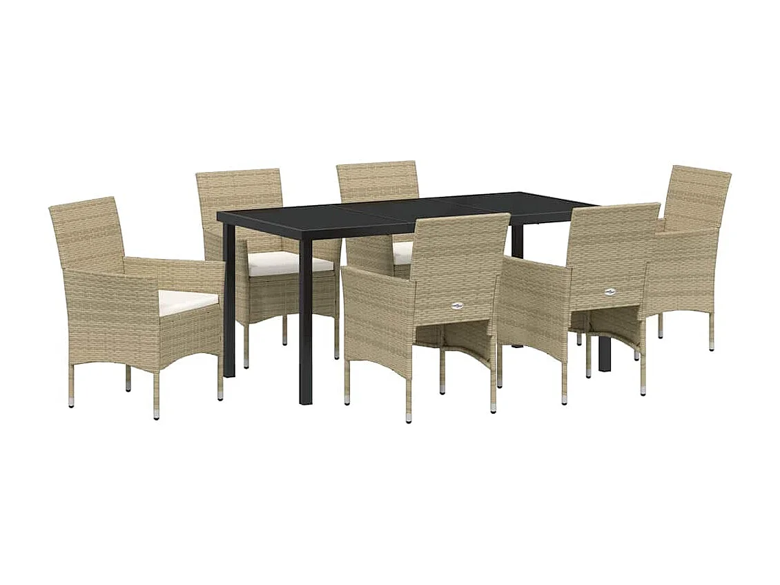 Ensemble de Salle à Manger de Jardin 7 Pièces Beige Rotin Synthétique