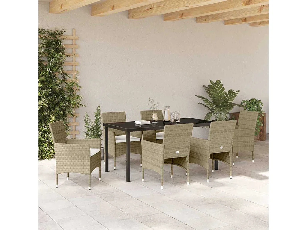 Ensemble de Salle à Manger de Jardin 7 Pièces Beige Rotin Synthétique