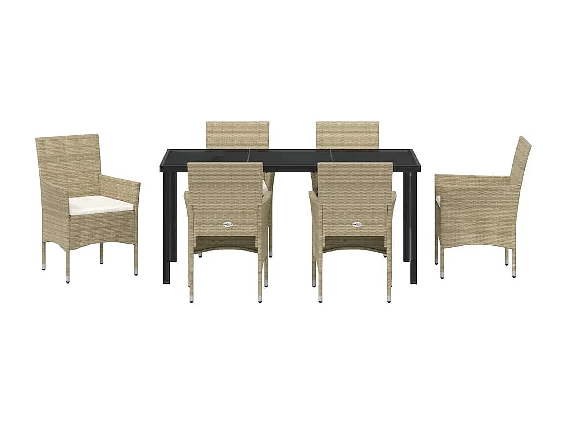 Ensemble de Salle à Manger de Jardin 7 Pièces Beige Rotin Synthétique