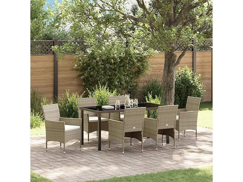 Ensemble de Salle à Manger de Jardin 7 Pièces Beige Rotin Synthétique