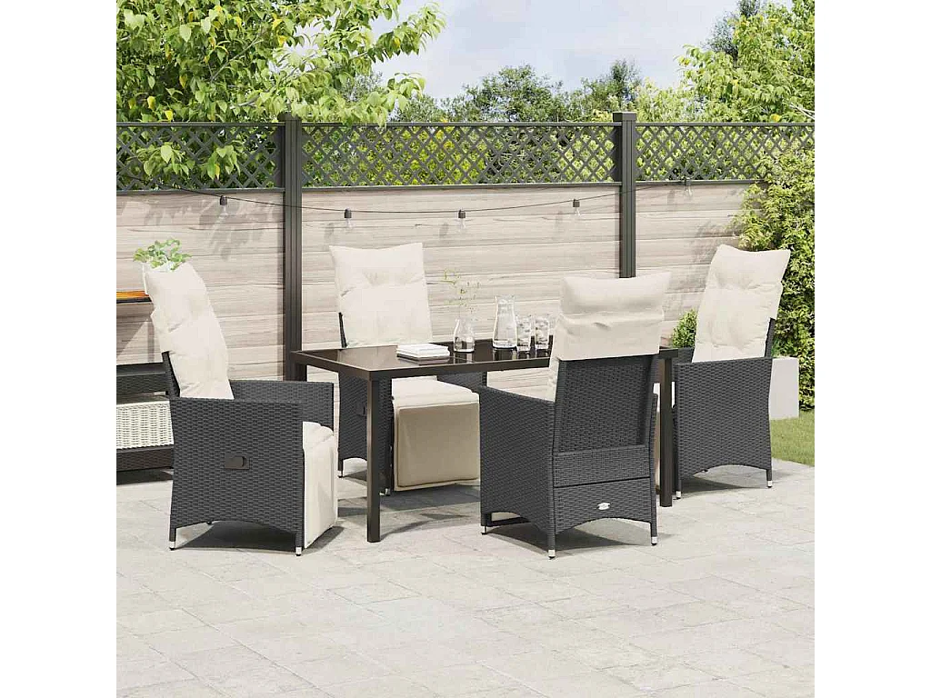 5-delige tuinset met zwarte polyrotan kussens