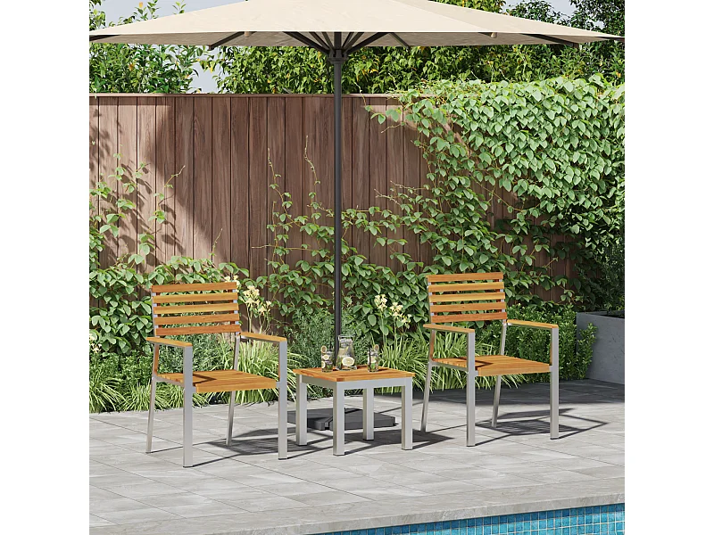 Ensemble de salle à manger de jardin 3 pièces en bois massif d'acacia