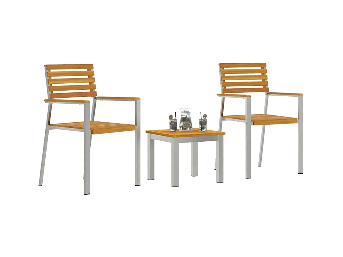 Set da pranzo da giardino da 3 pezzi in legno massello di acacia