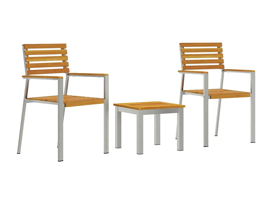 Ensemble de salle à manger de jardin 3 pièces en bois massif d'acacia