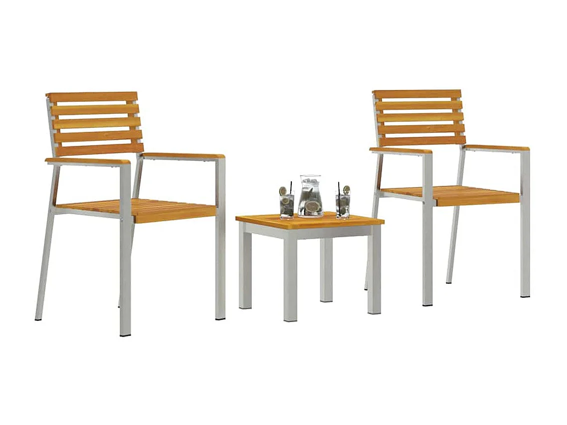 Ensemble de salle à manger de jardin 3 pièces en bois massif d'acacia