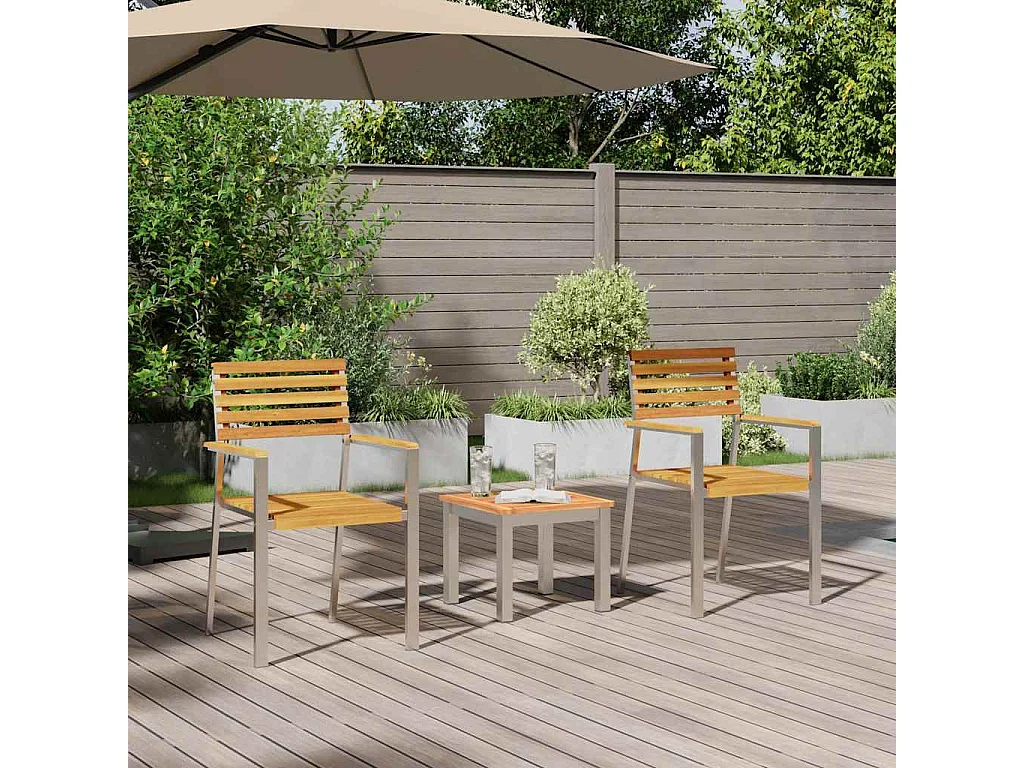 Ensemble de salle à manger de jardin 3 pièces en bois massif d'acacia