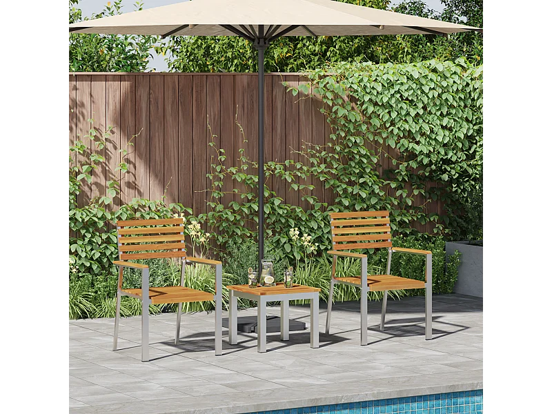 Ensemble de salle à manger de jardin 3 pièces en bois massif d'acacia