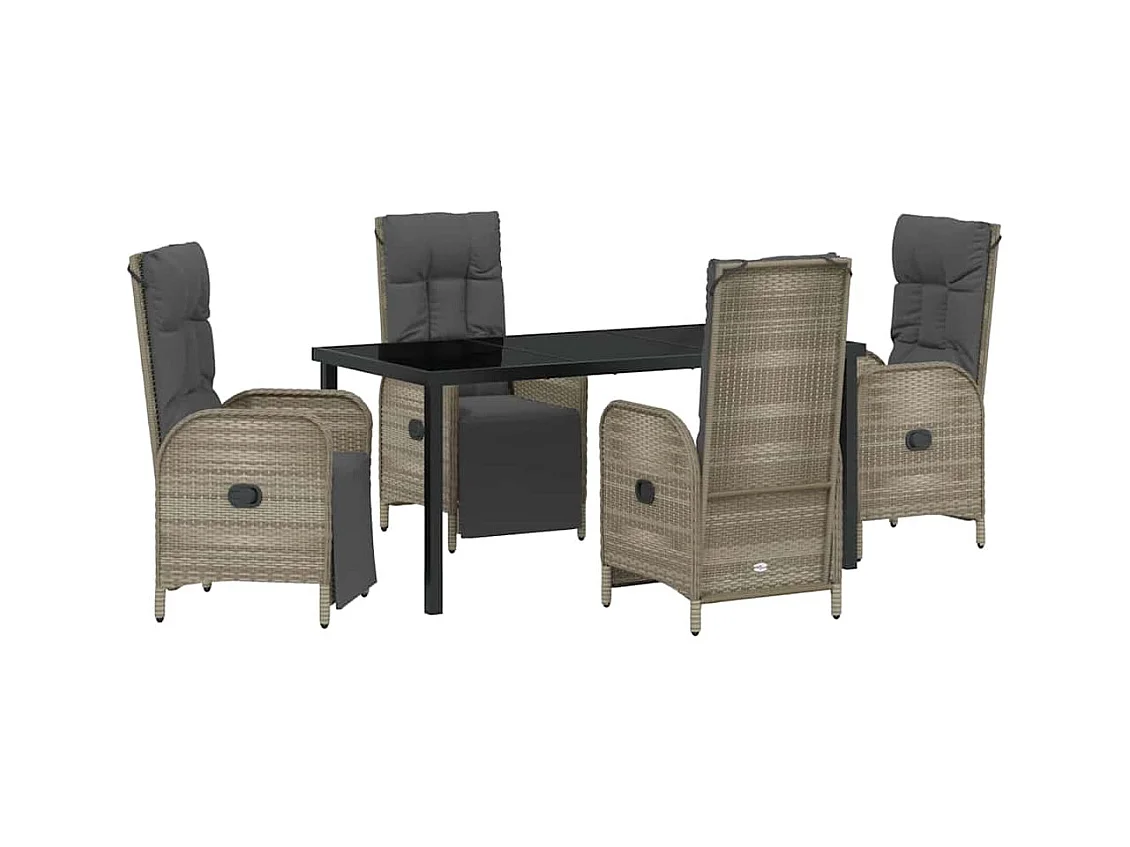 Set da pranzo da giardino da 5 pezzi con cuscini in polyrattan grigio