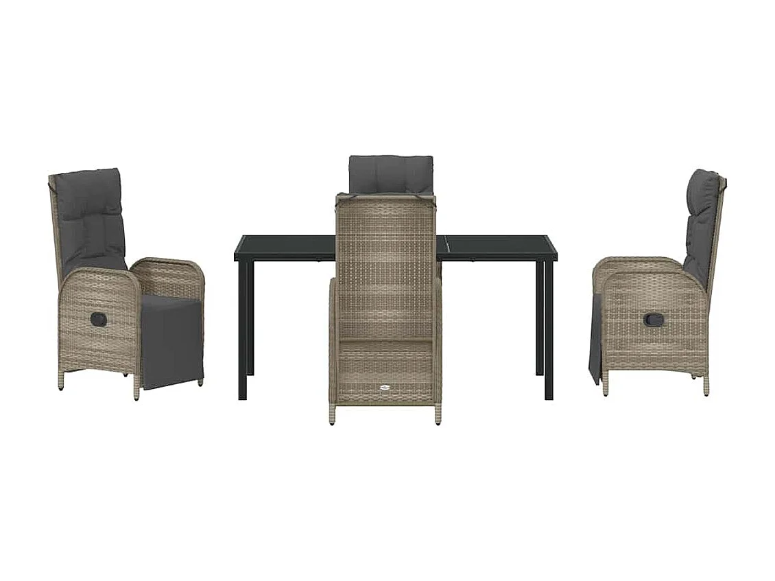 Set da pranzo da giardino da 5 pezzi con cuscini in polyrattan grigio