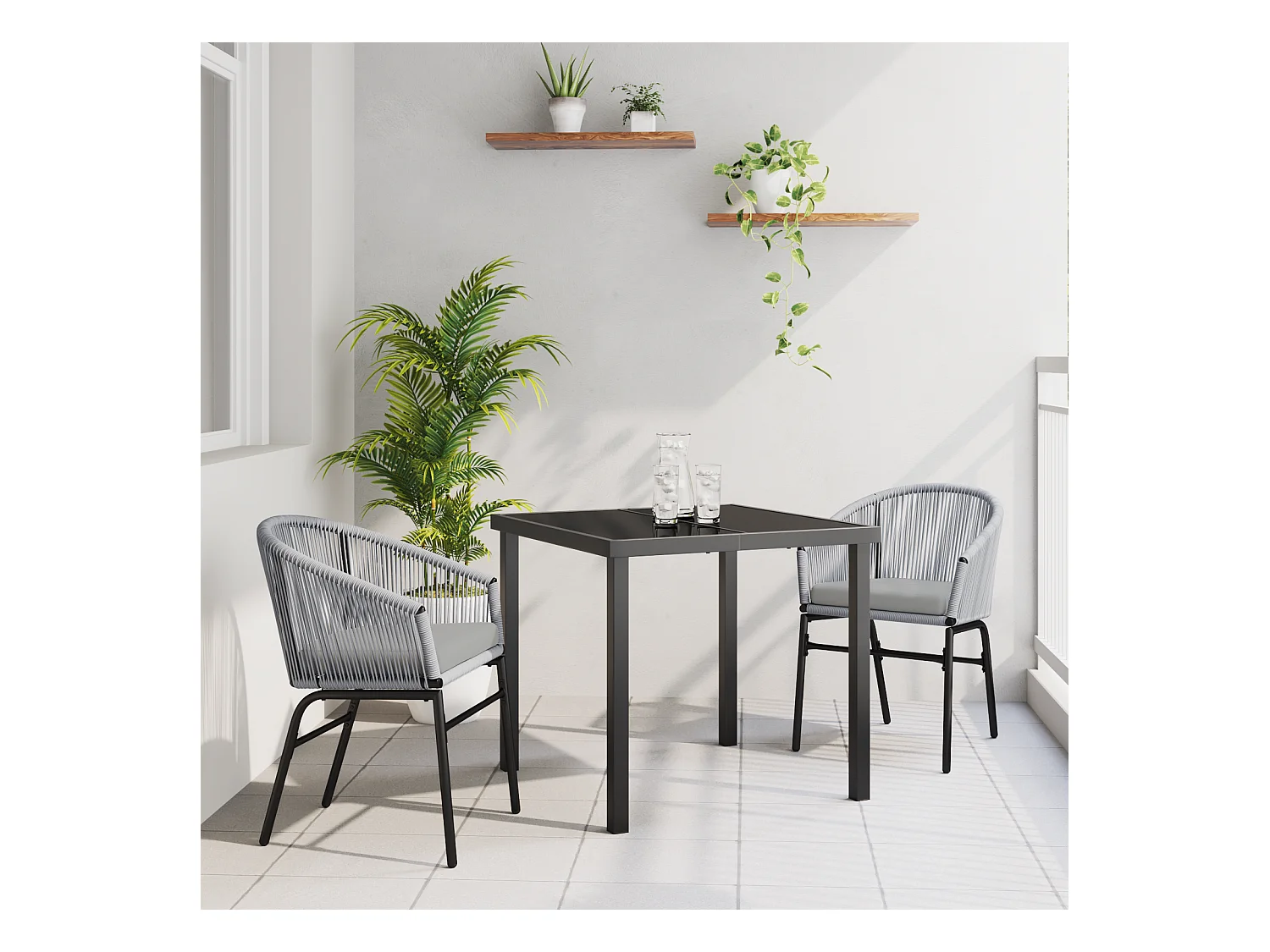 Ensemble de jardin de 3 pièces - Rattan poly gris