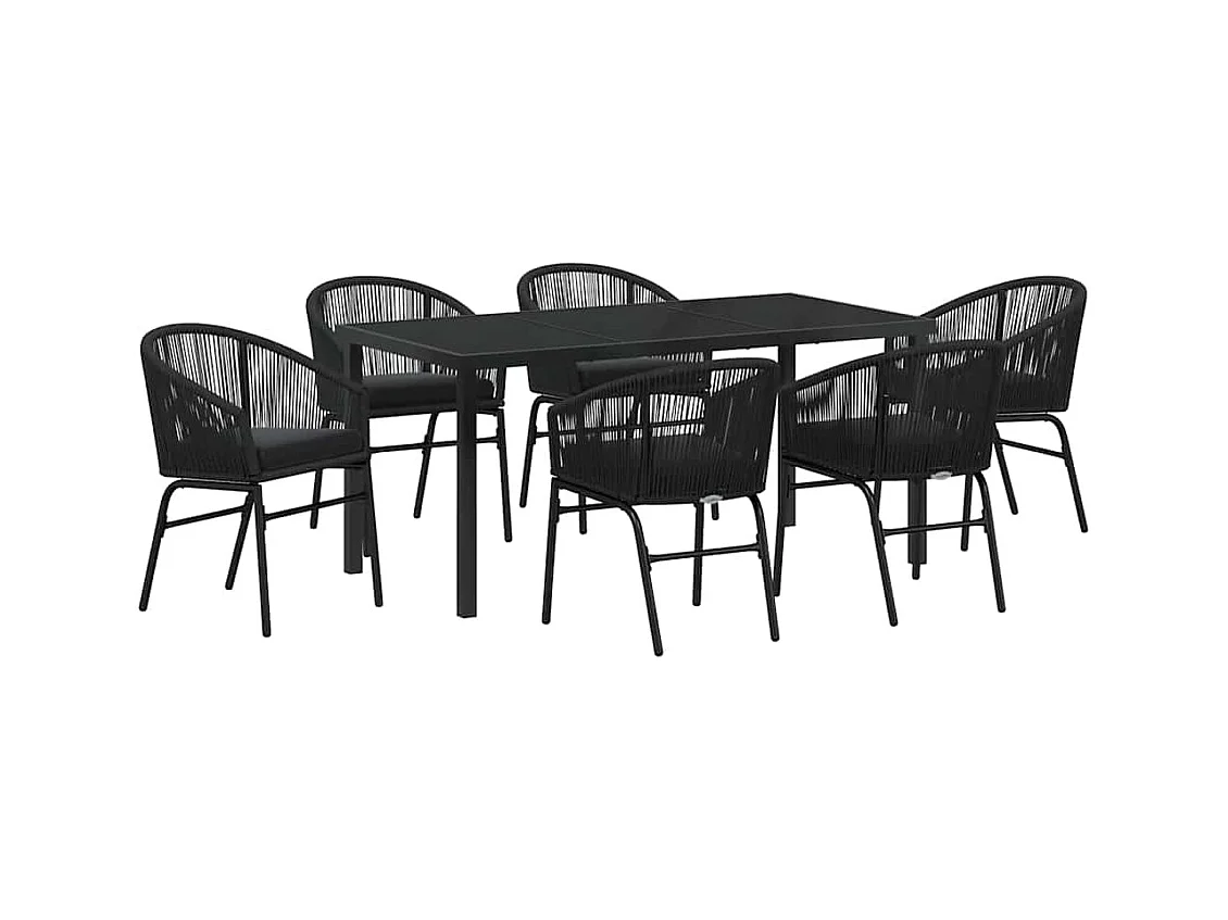 Set de salle à manger de jardin 7 pièces – Rattan poly noir
