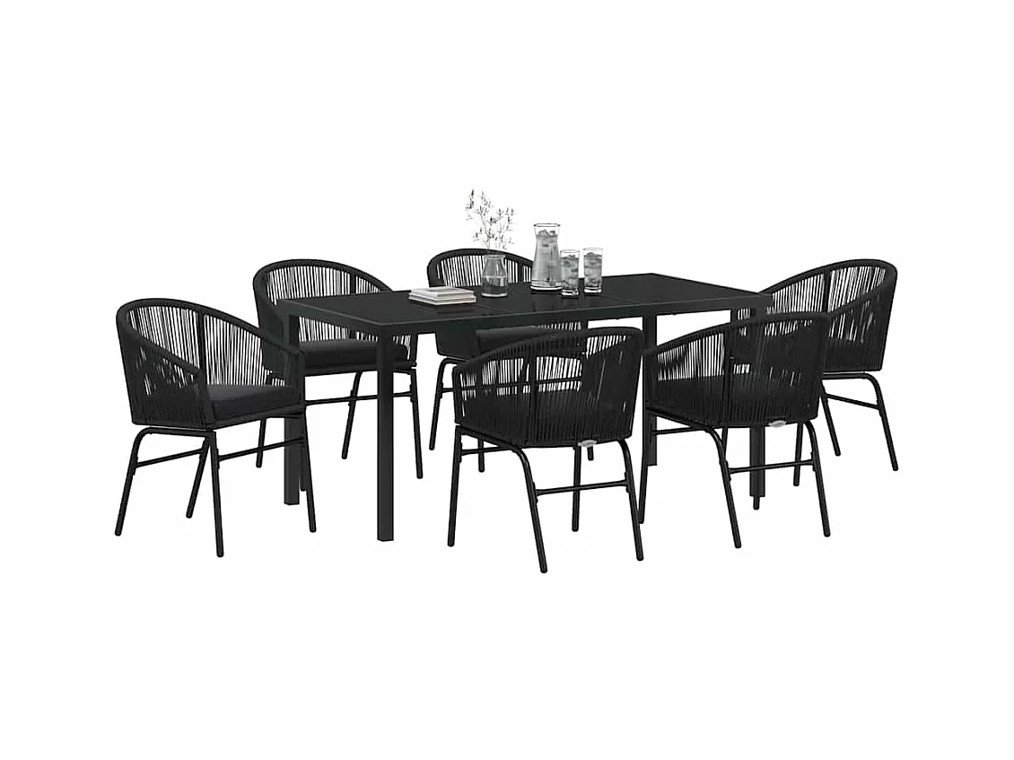 Set de salle à manger de jardin 7 pièces – Rattan poly noir