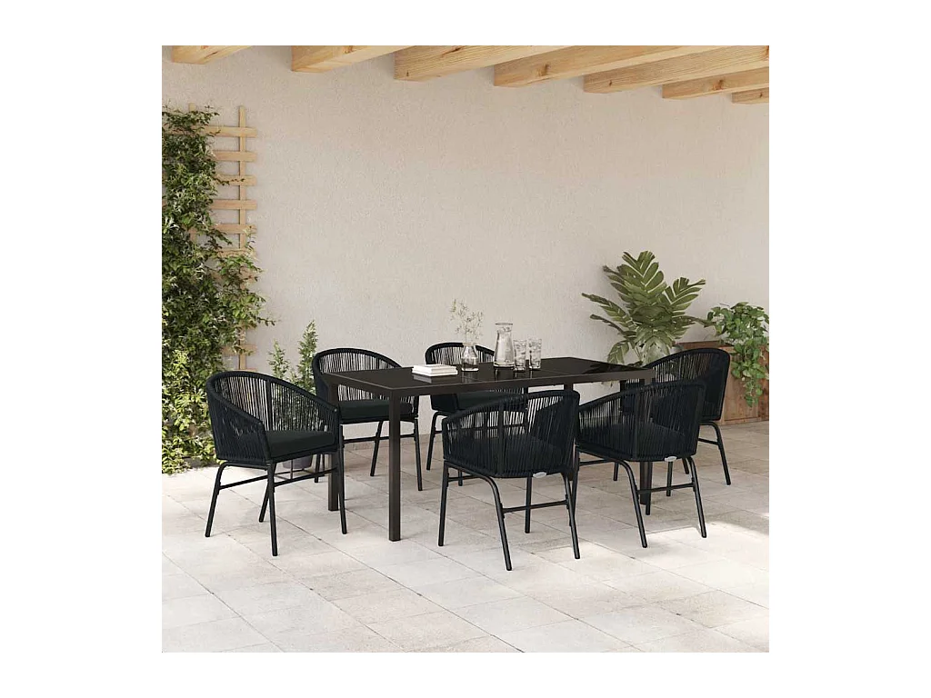 Set de salle à manger de jardin 7 pièces – Rattan poly noir