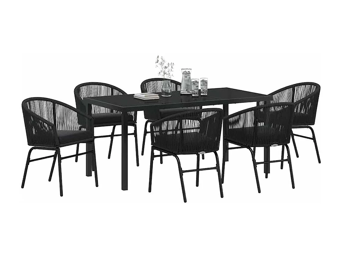 7-delige tuinset - zwart polyrotan