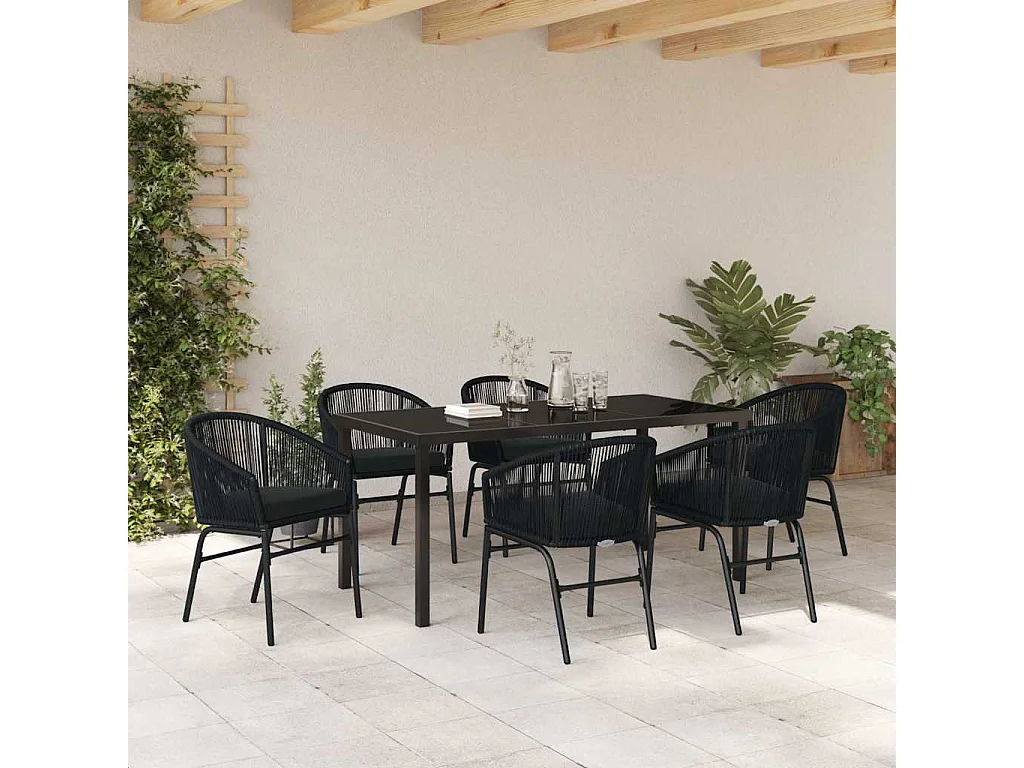 7-delige tuinset - zwart polyrotan