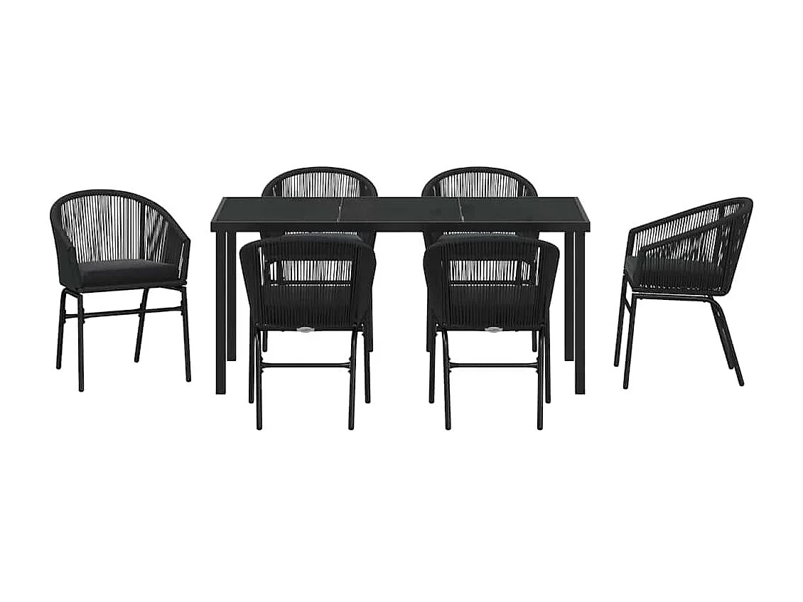 7-delige tuinset - zwart polyrotan