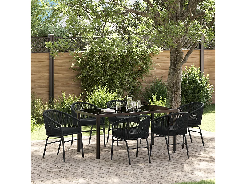 Juego de comedor de jardín de 7 piezas - Ratán sintético negro