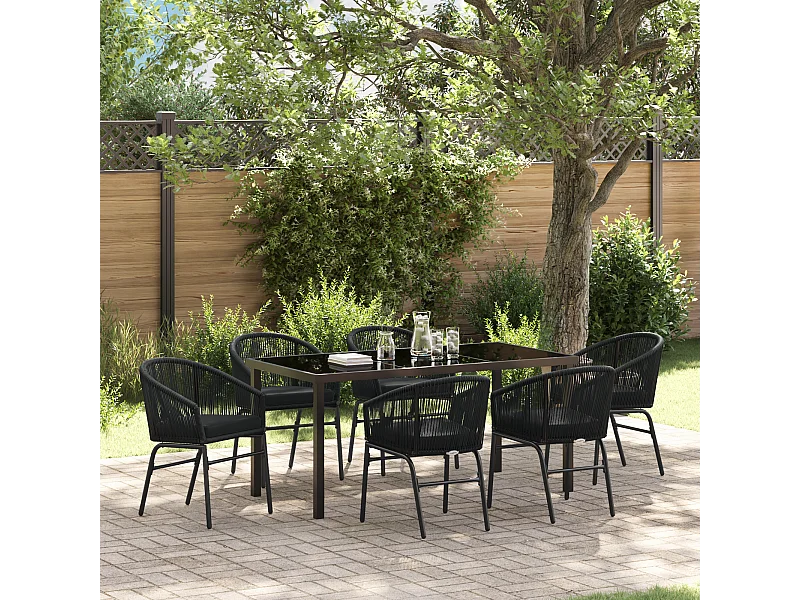 Set de salle à manger de jardin 7 pièces – Rattan poly noir