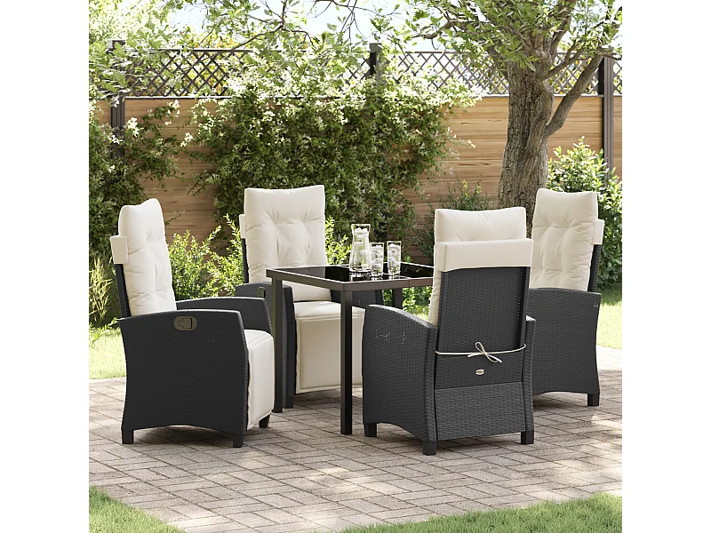 Set da pranzo da giardino 5 pezzi in polyrattan nero