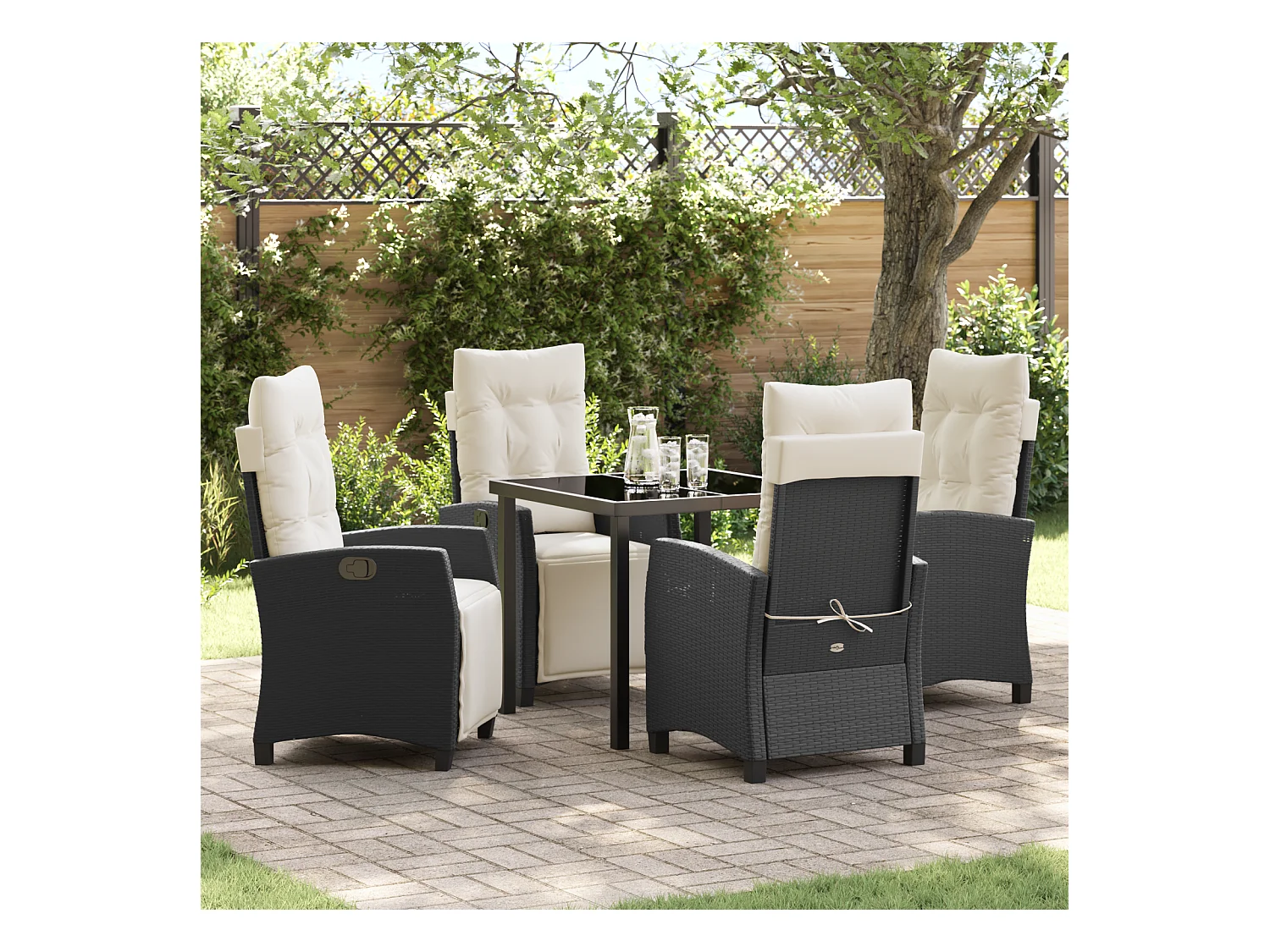 Set da pranzo da giardino 5 pezzi in polyrattan nero
