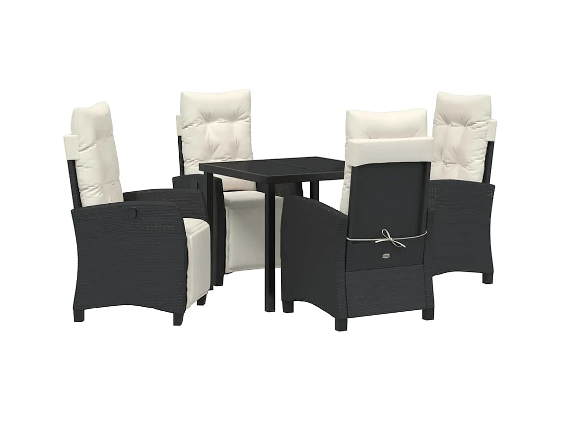 Set da pranzo da giardino 5 pezzi in polyrattan nero