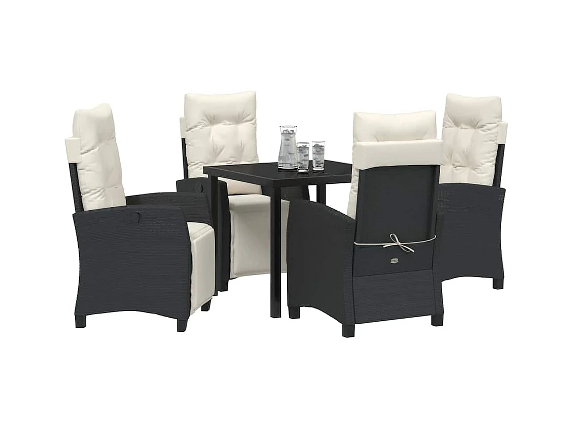 Set da pranzo da giardino 5 pezzi in polyrattan nero