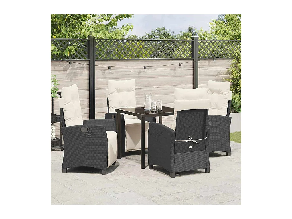 Set da pranzo da giardino 5 pezzi in polyrattan nero