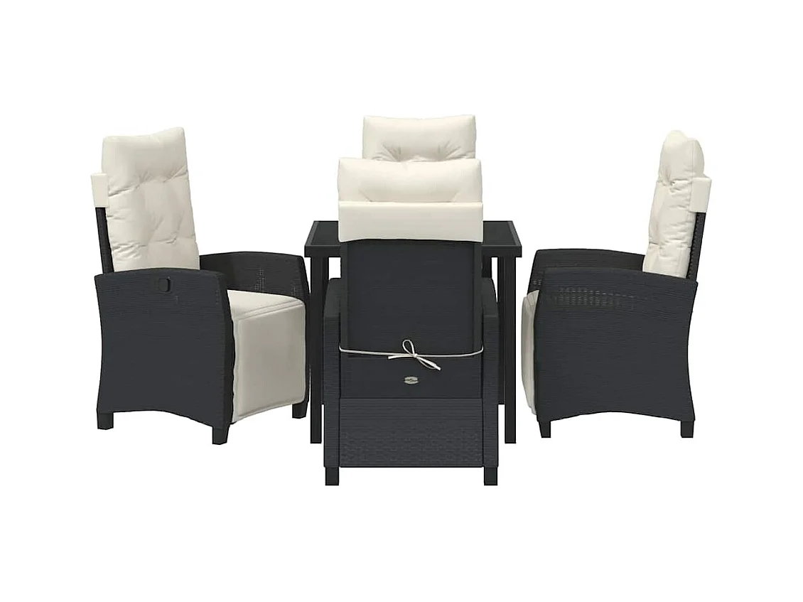 Set da pranzo da giardino 5 pezzi in polyrattan nero