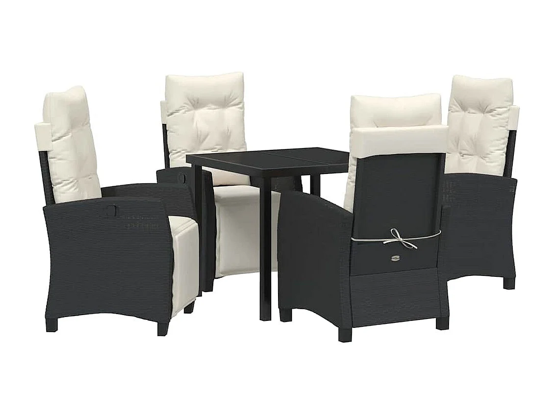 Set da pranzo da giardino 5 pezzi in polyrattan nero