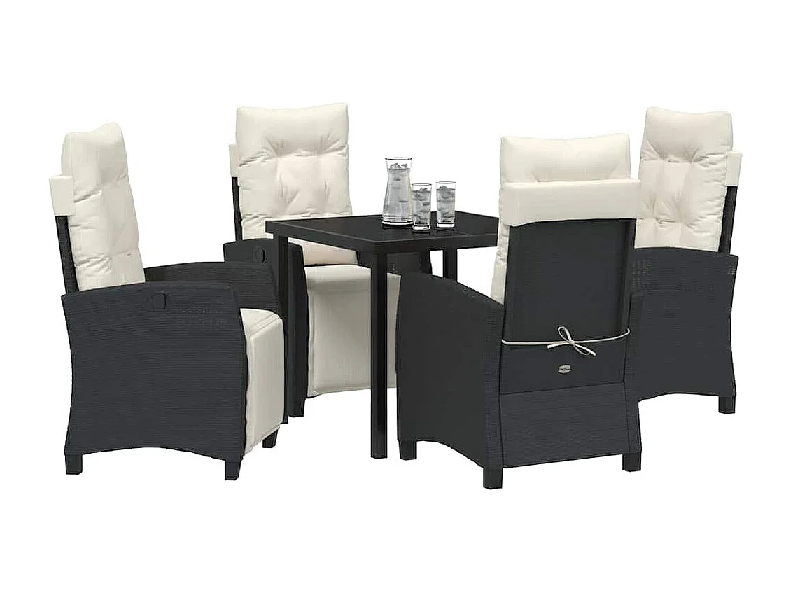 Set da pranzo da giardino 5 pezzi in polyrattan nero