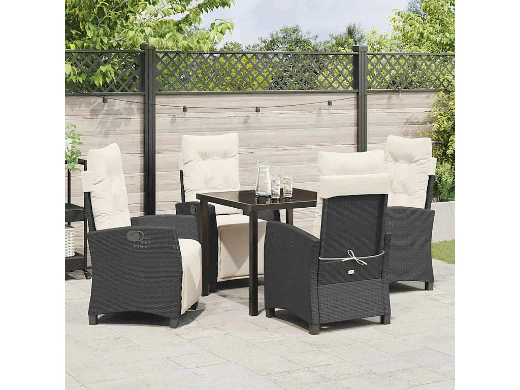 Set da pranzo da giardino 5 pezzi in polyrattan nero