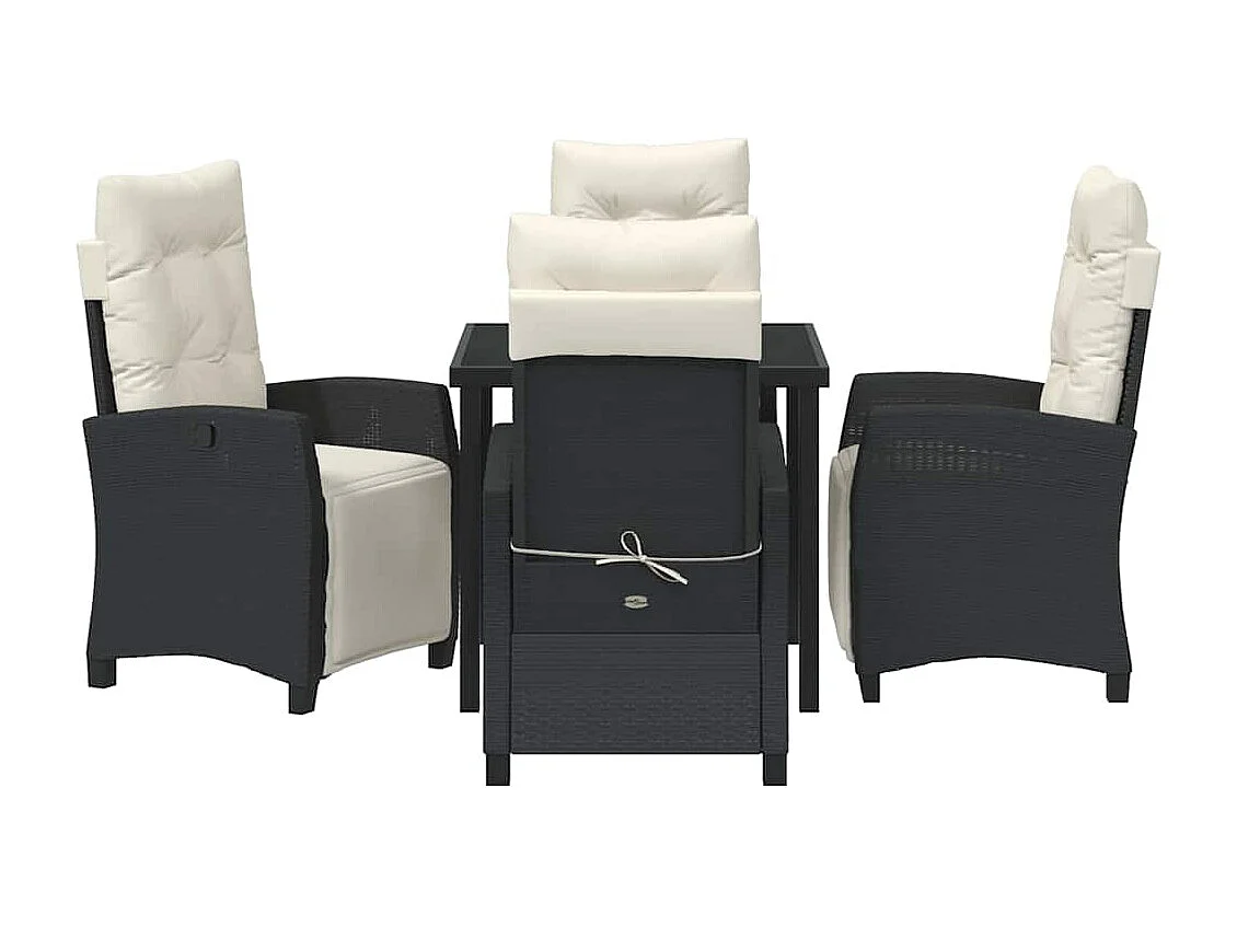 Set da pranzo da giardino 5 pezzi in polyrattan nero