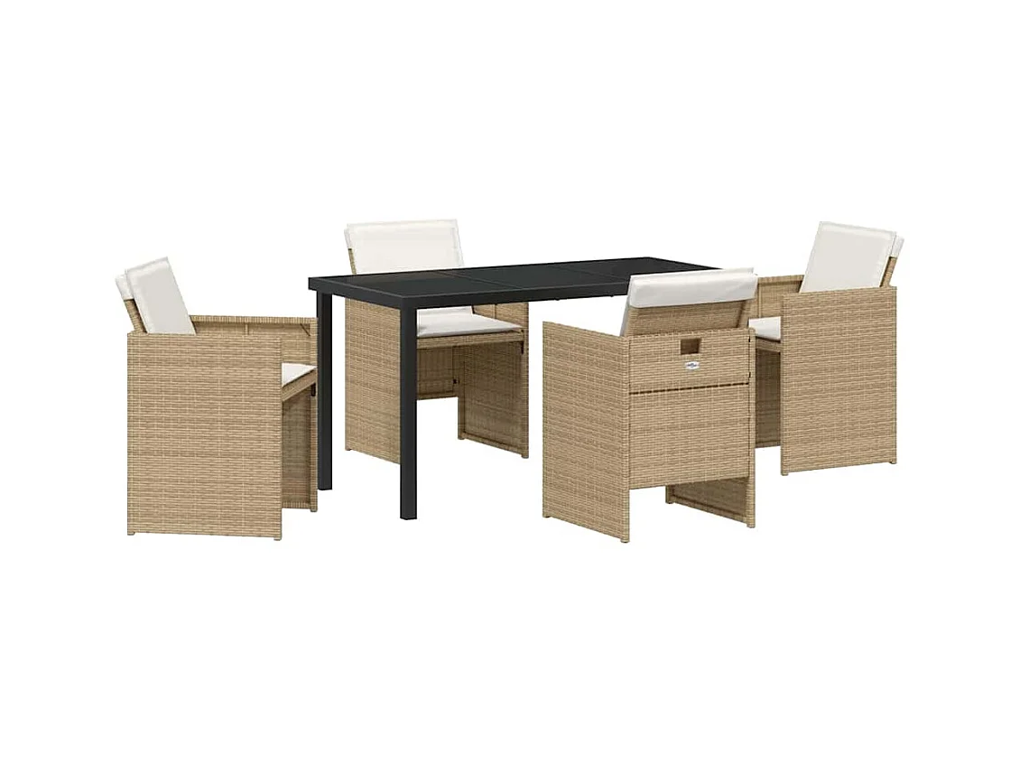 Set da pranzo da giardino da 5 pezzi con cuscini in polyrattan beige