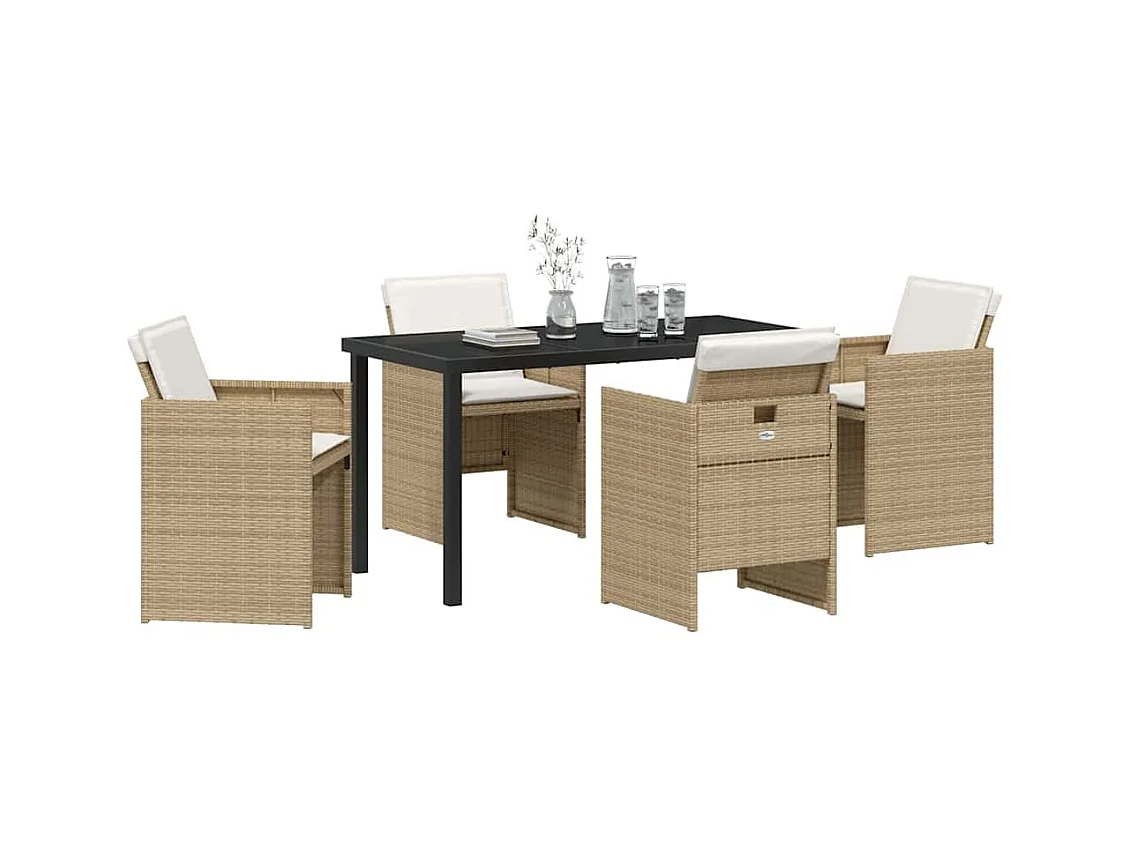 Set da pranzo da giardino da 5 pezzi con cuscini in polyrattan beige