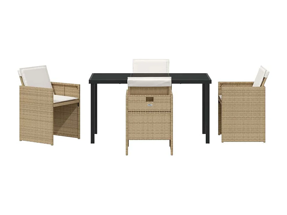 Set da pranzo da giardino da 5 pezzi con cuscini in polyrattan beige