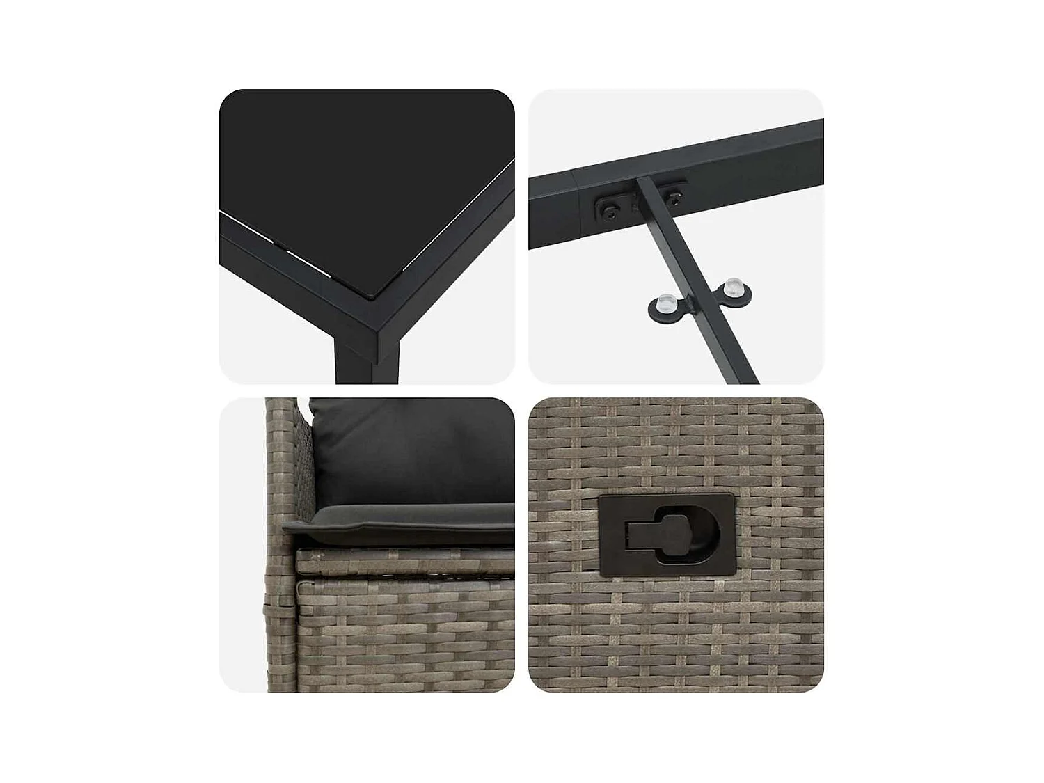 Set da pranzo da giardino 5 pezzi con cuscini in polyrattan grigio