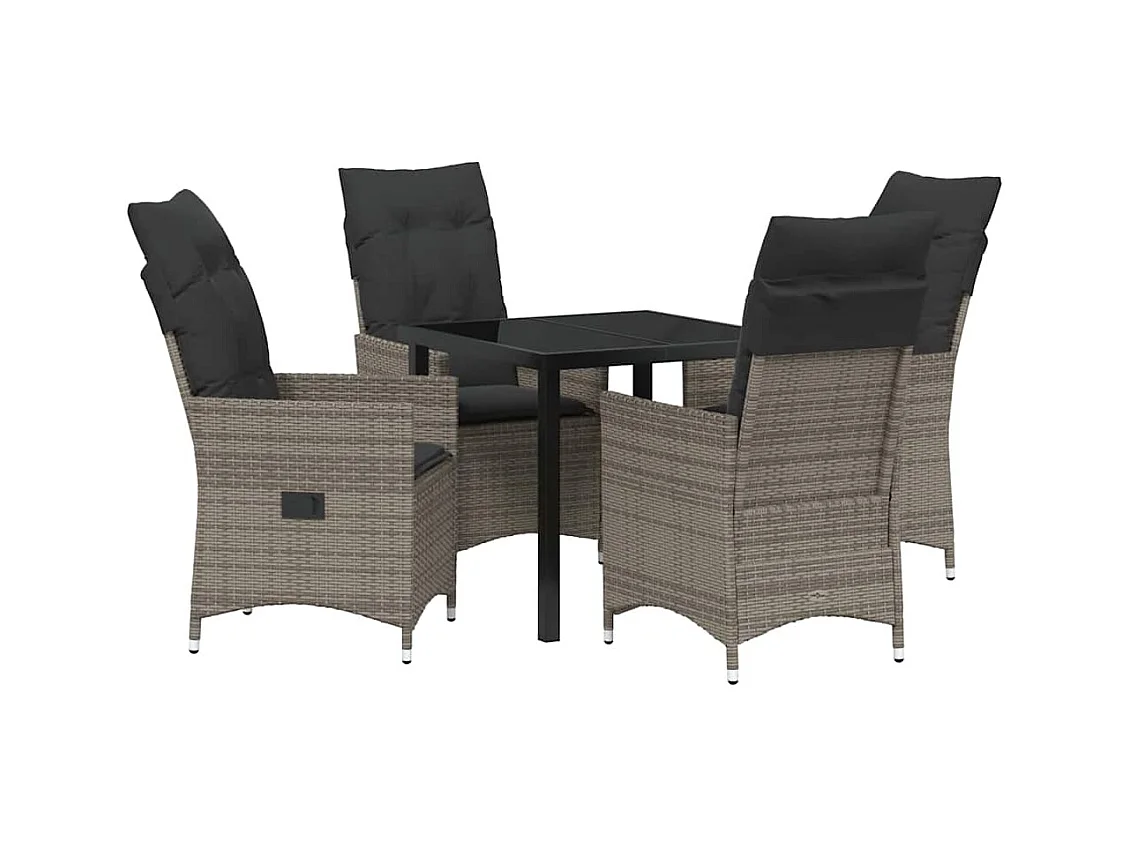 Ensemble de salle à manger de jardin 5 pièces avec coussins gris en poly rattan