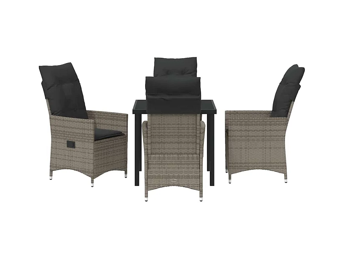 Ensemble de salle à manger de jardin 5 pièces avec coussins gris en poly rattan