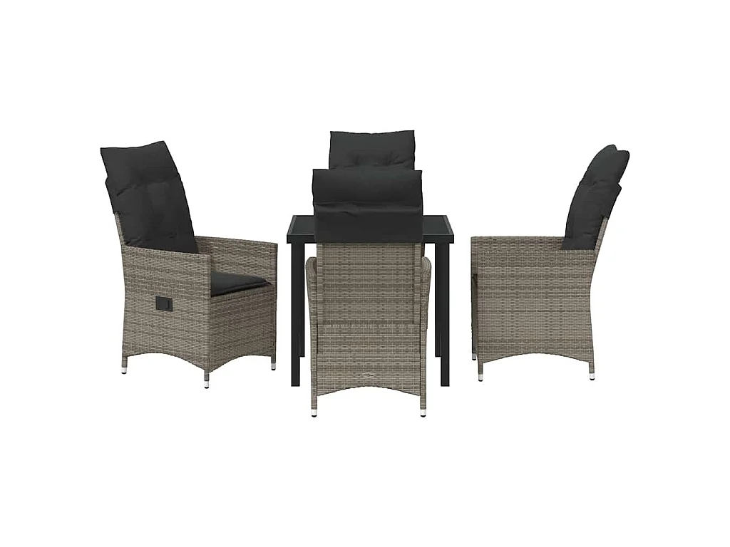 Ensemble de salle à manger de jardin 5 pièces avec coussins gris en poly rattan