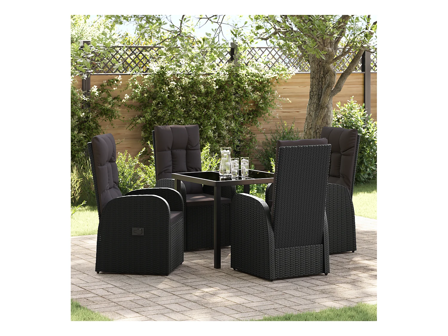 Set da pranzo da giardino 5 pezzi con cuscini - Polyrattan nero