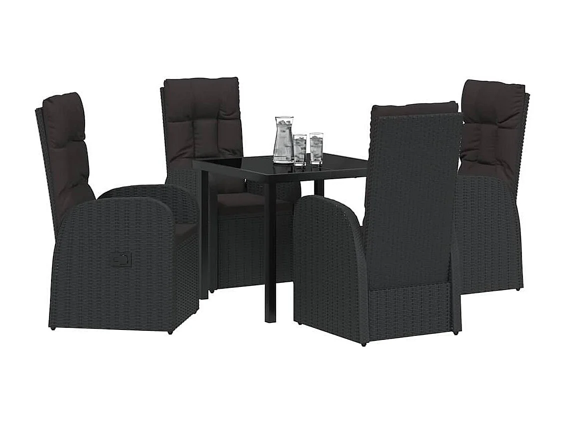 Set de 5 pièces pour repas de jardin avec coussins - Rattan poly noir